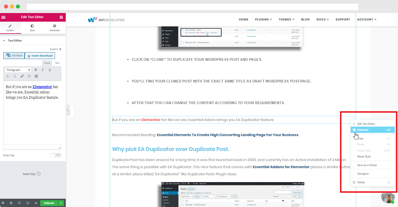 Duplicate Elementor Page,Posts,Template using EA Duplicator