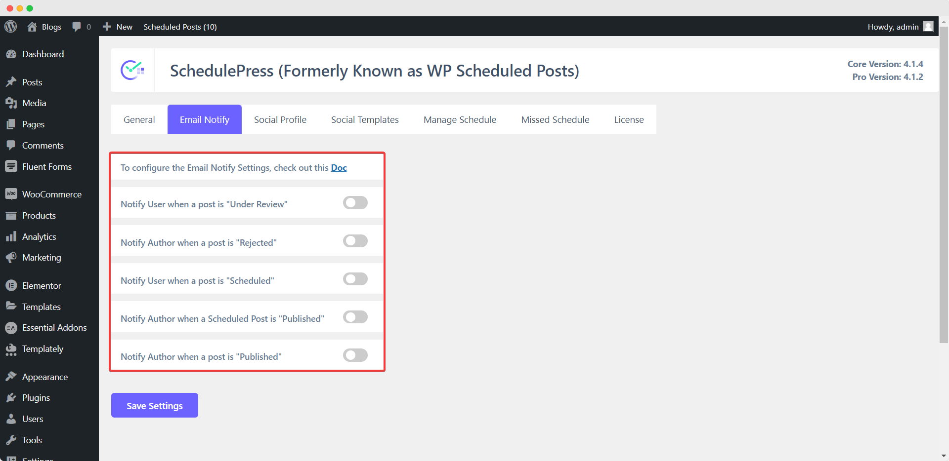 email notification with schedulepress