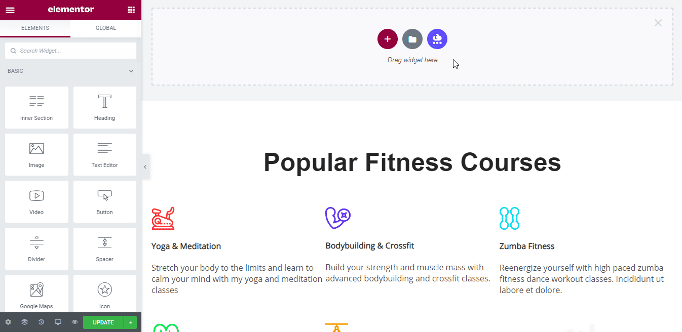 Fitness website Elementor