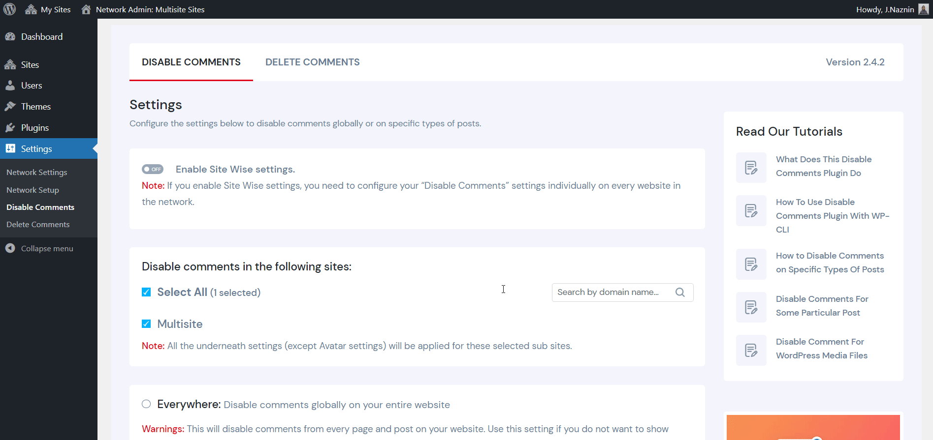 Disable Comments For Specific Subsites