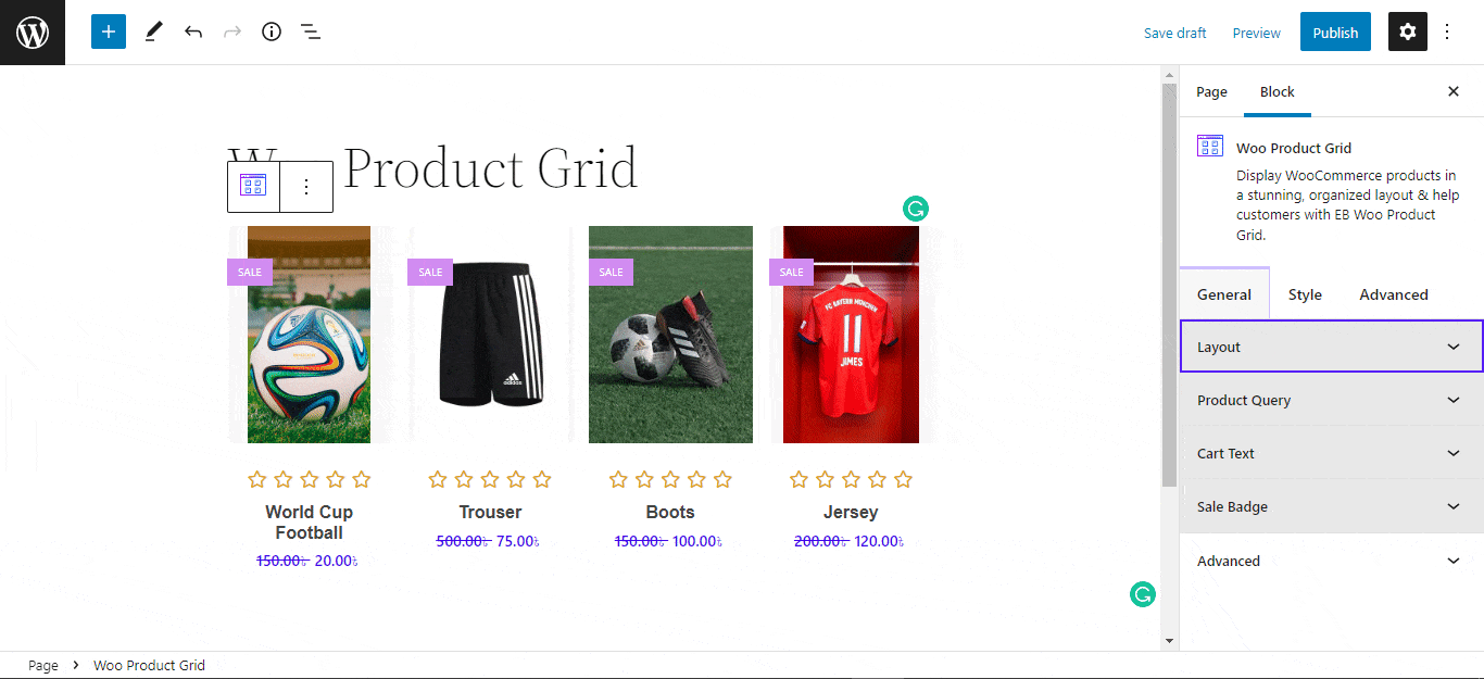 WooCommerce product grid