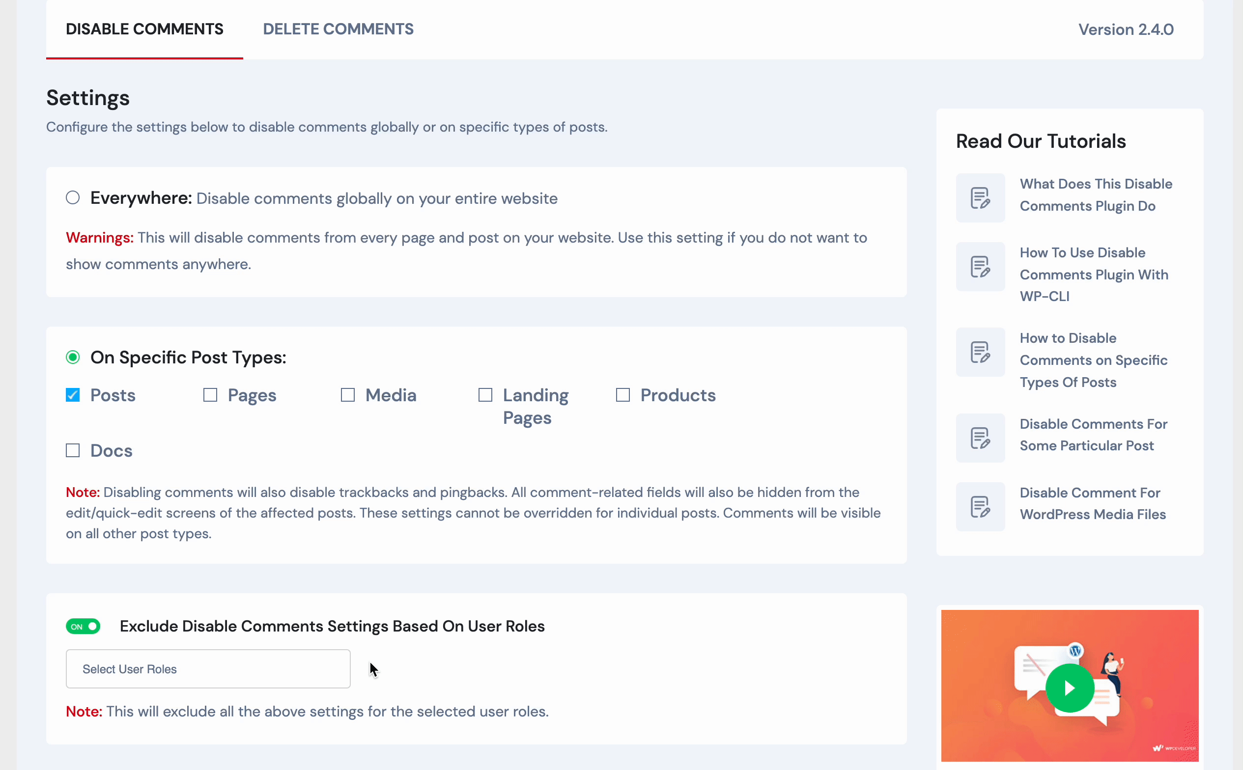 Exclude Disable Comments Settings Based On User Roles