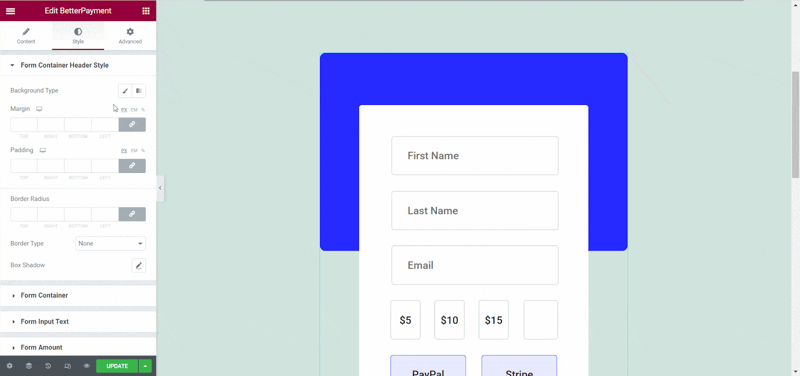 Style Payment Forms In Elementor