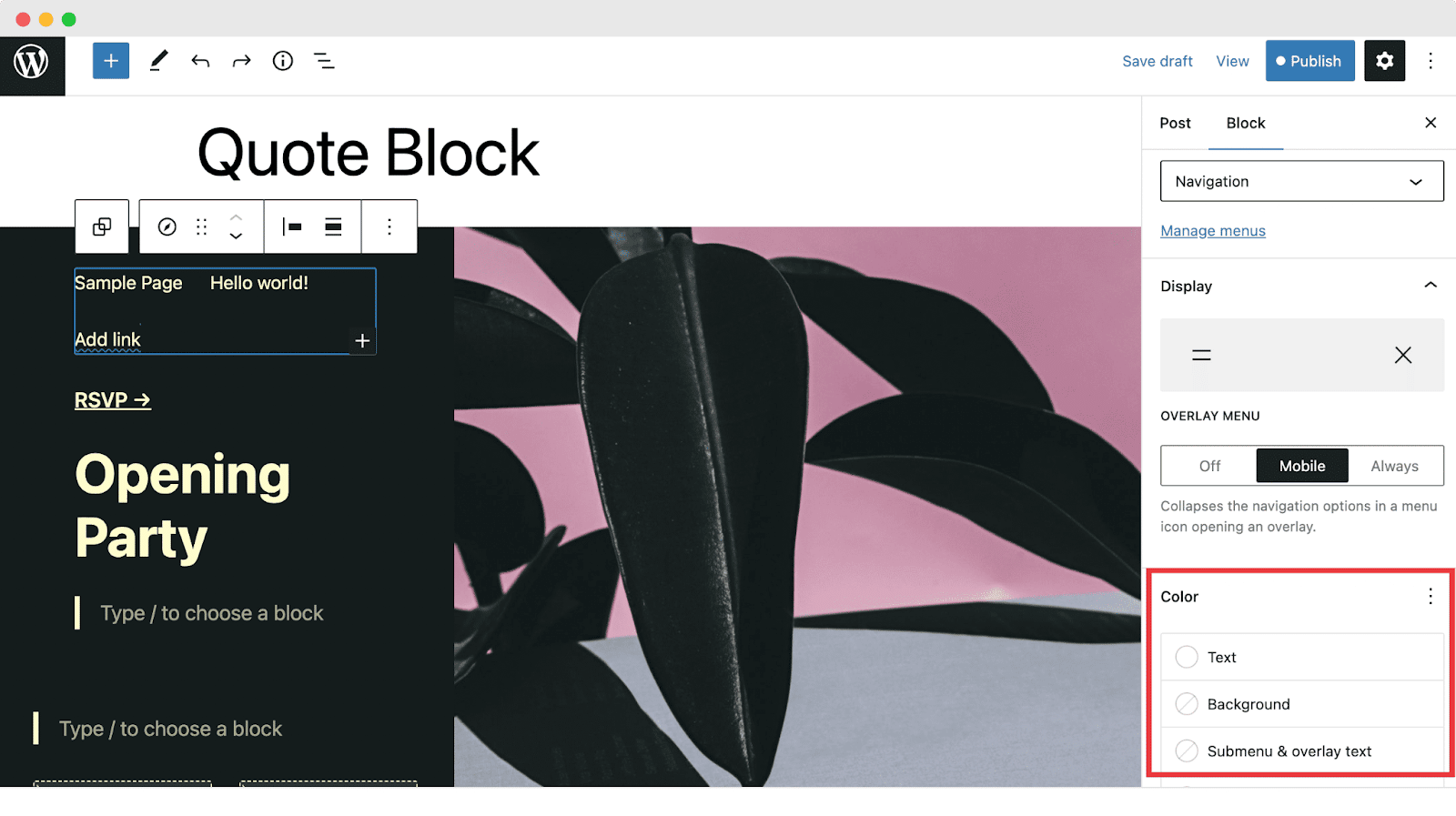 WordPress 6.1 Navigation Block