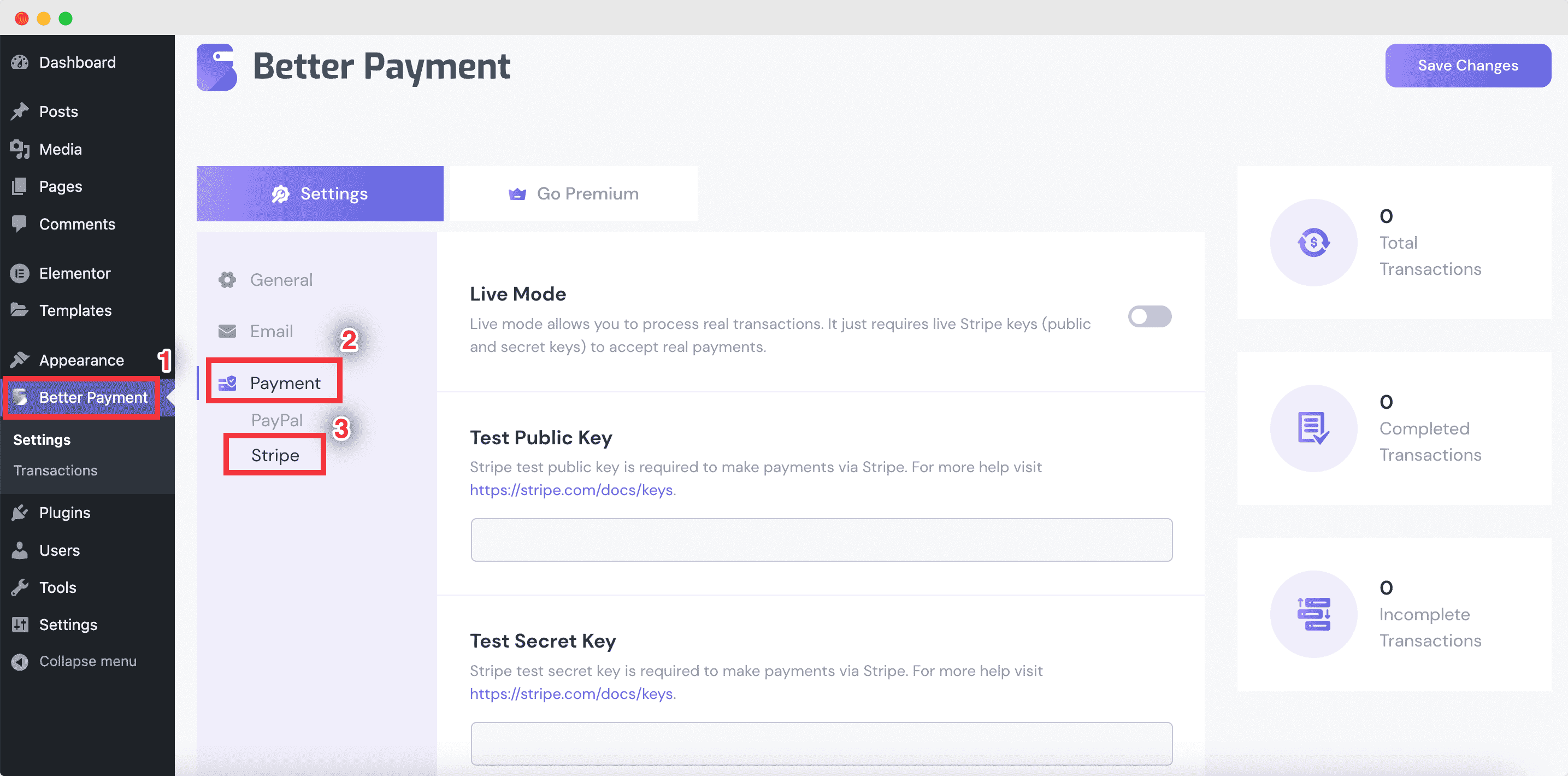 set up Stripe account with Better Payment