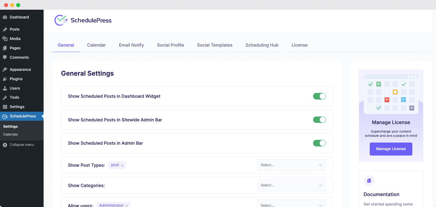 Default WordPress Schedule SchedulePress