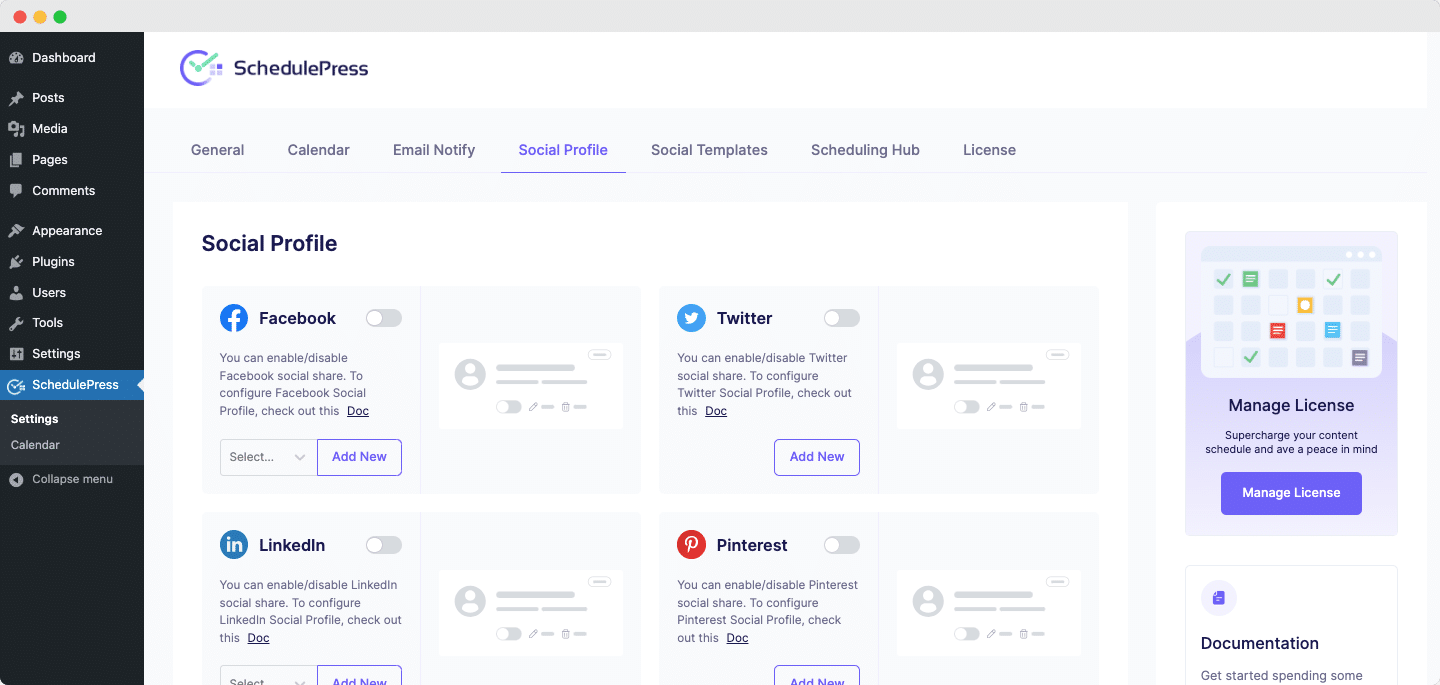 Default WordPress Schedule SchedulePress