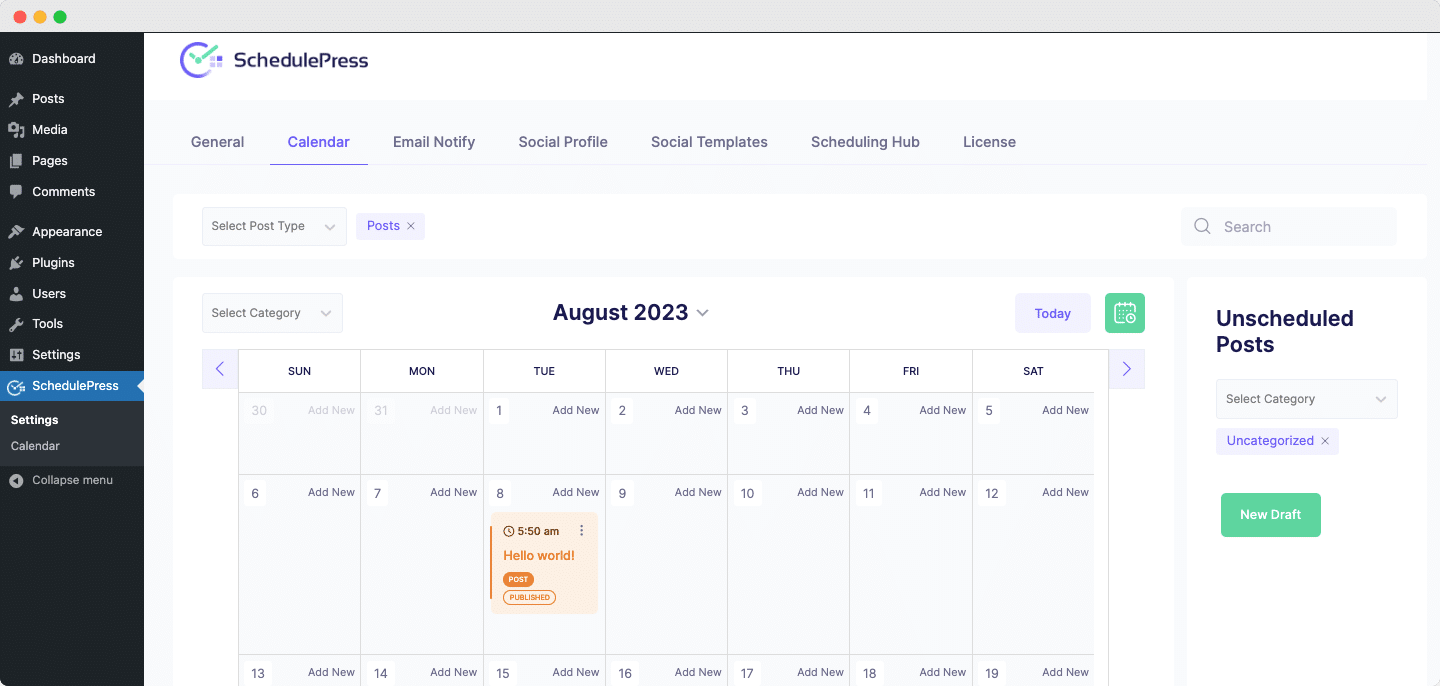 Default WordPress Schedule SchedulePress