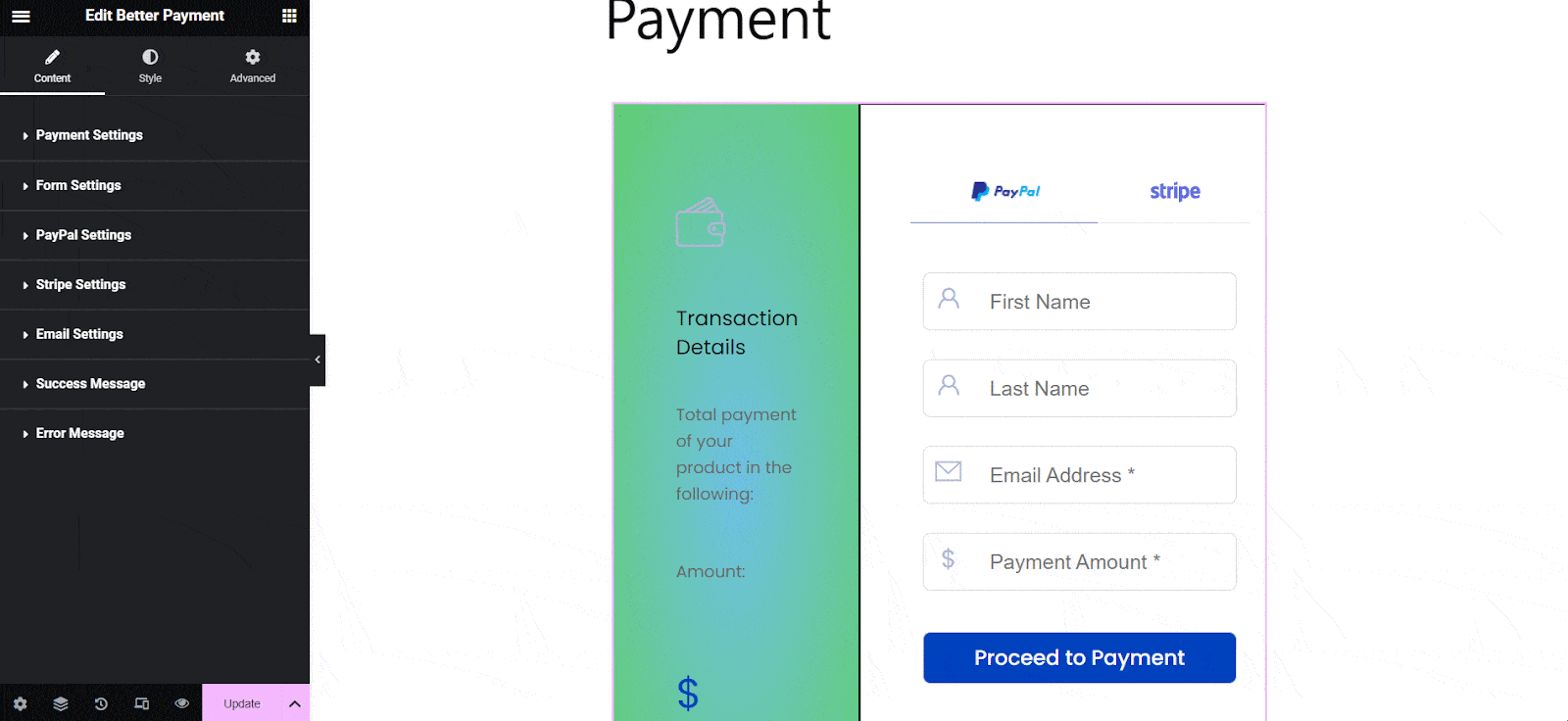 Style Payment Form In Elementor