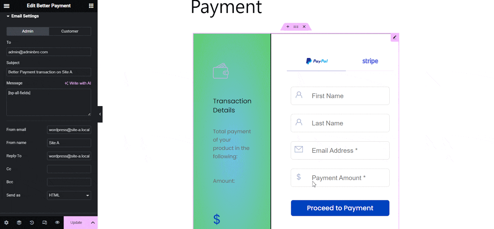 Style Payment Form In Elementor