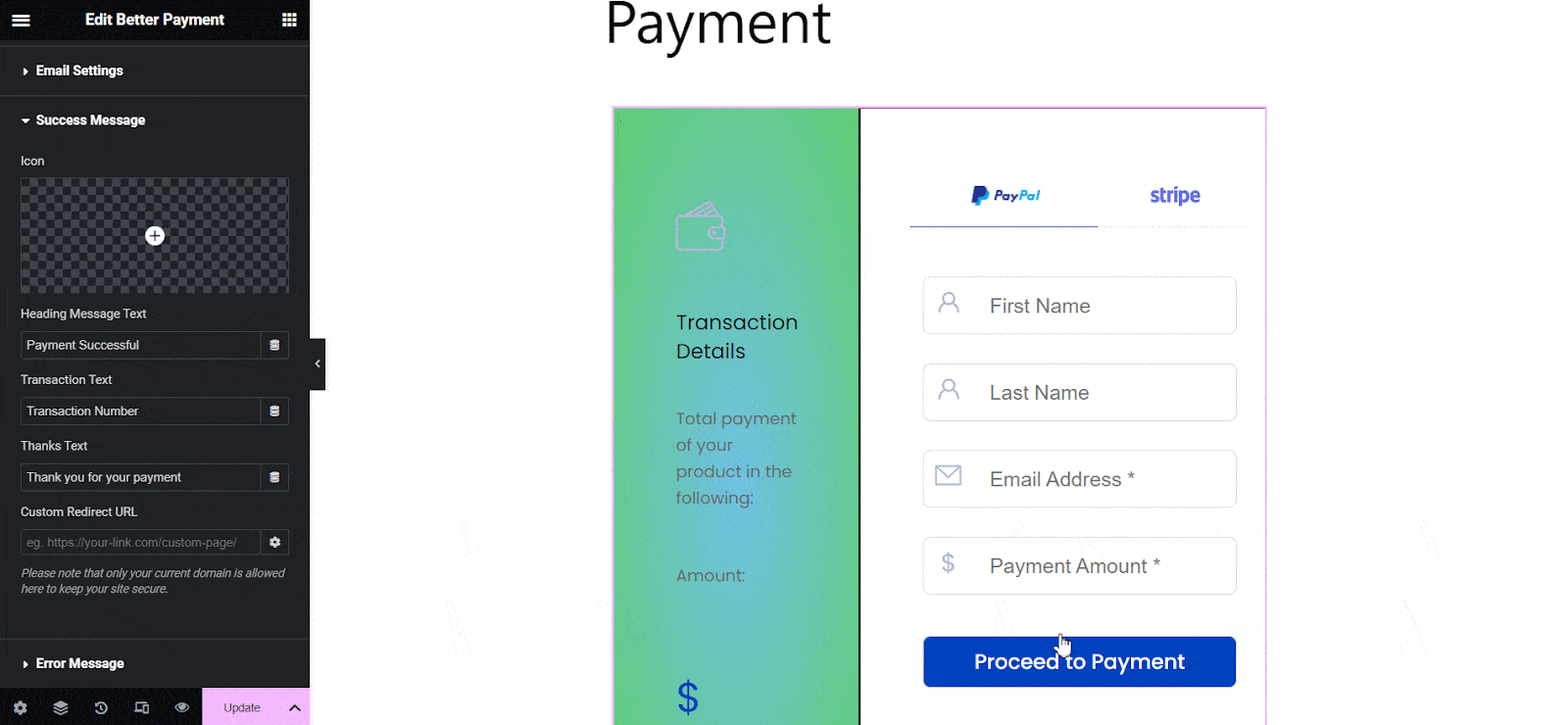 Style Payment Form In Elementor