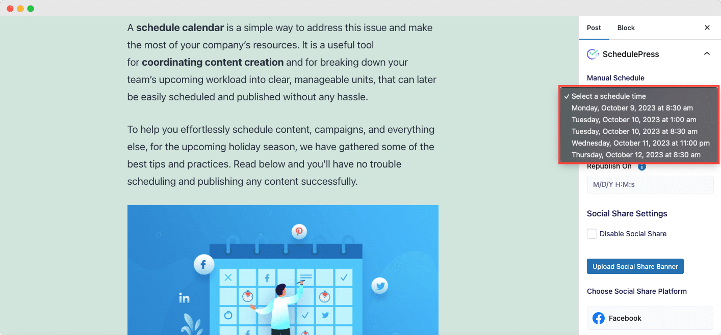 Advanced Schedule In SchedulePress 