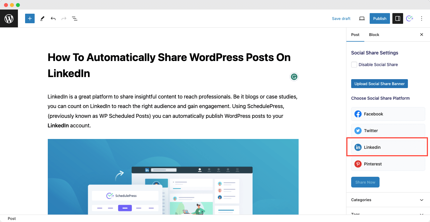 share wordpress posts on linkedin
