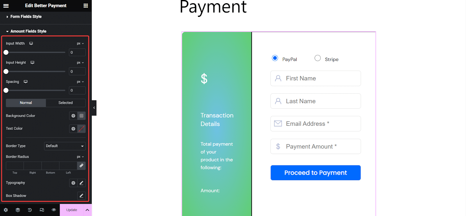 Style Payment Form In Elementor