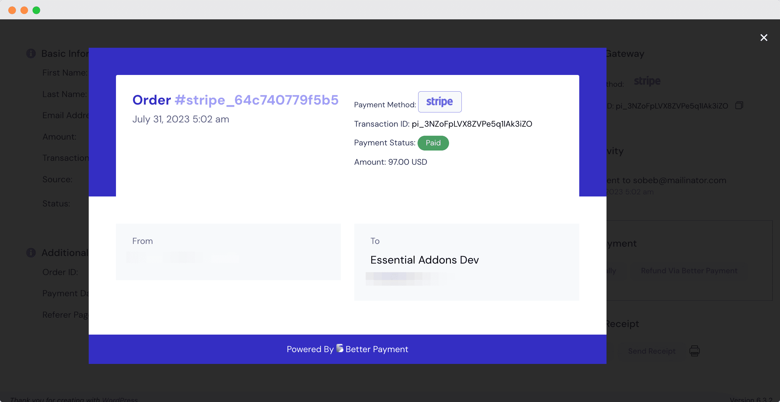 payment receipt in Better Payment