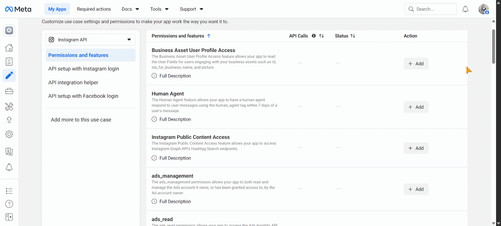 Add Permissions & Features