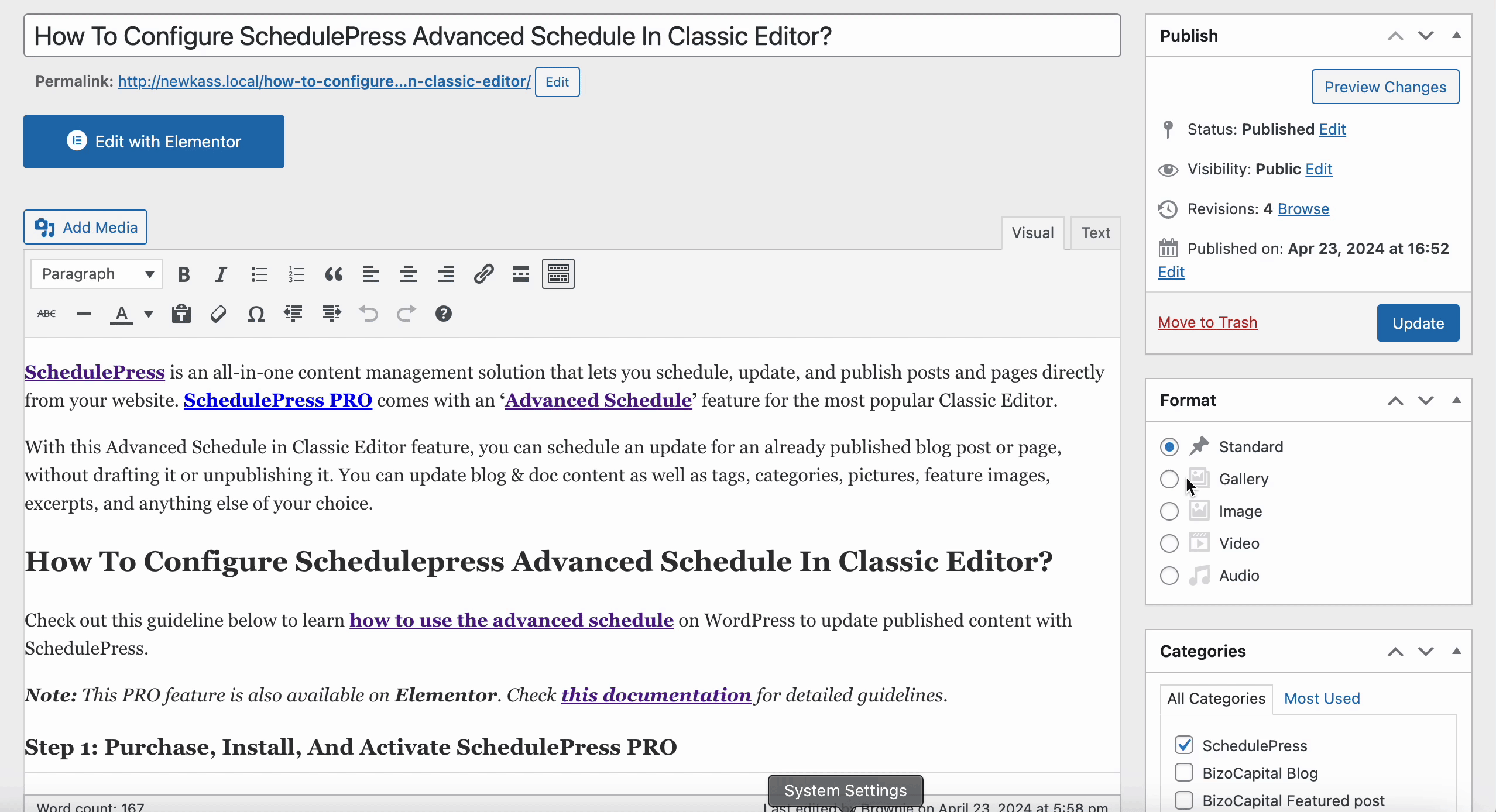 SchedulePress Advanced Schedule In Classic Editor