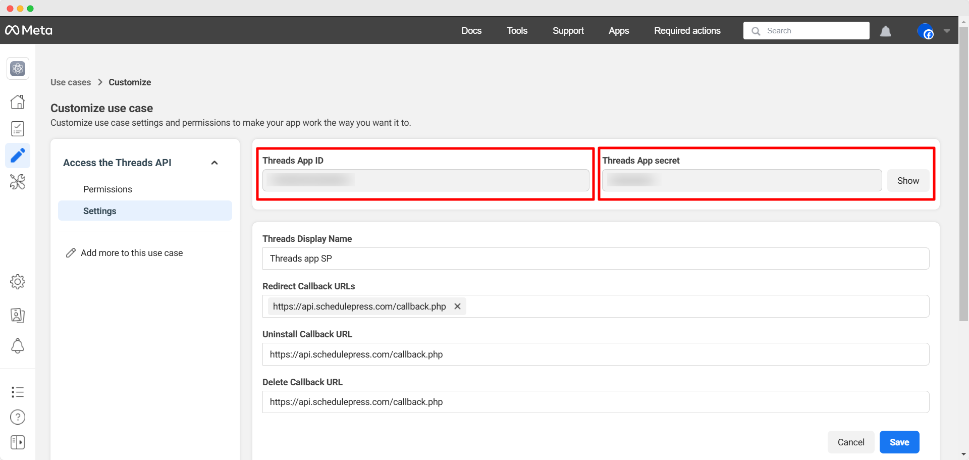 Step 4: Retrieve Threads APP ID & Secret Keys 2