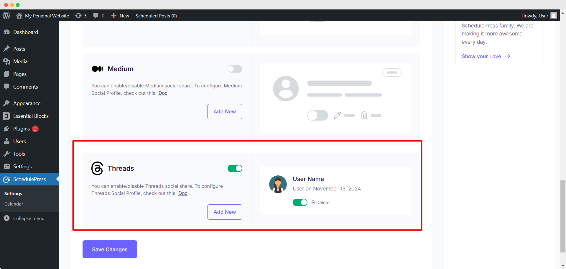 Step 5: Insert API Keys into SchedulePress Dashboard 2