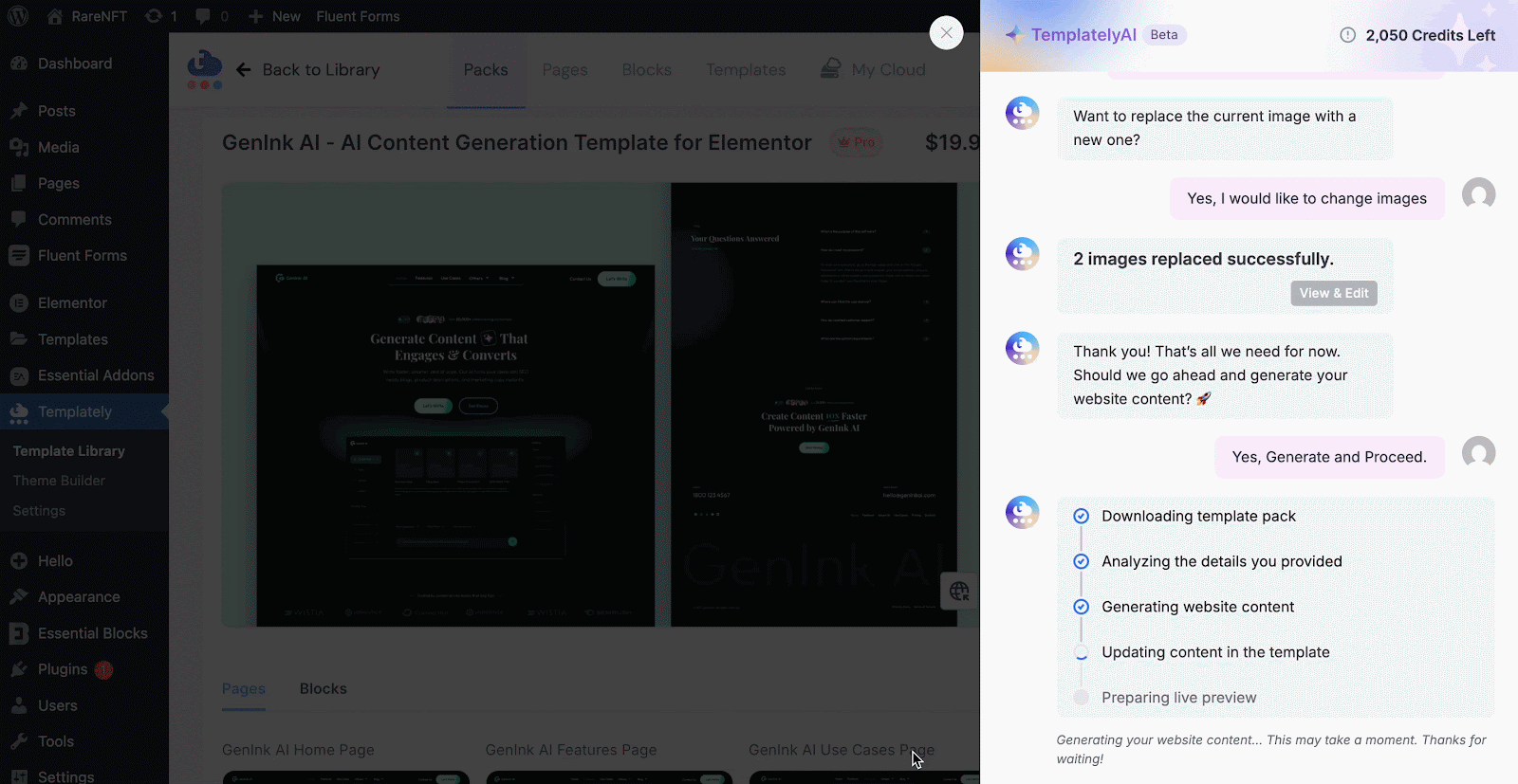 Chat with Templately AI for Content Creation & Image Replacement 