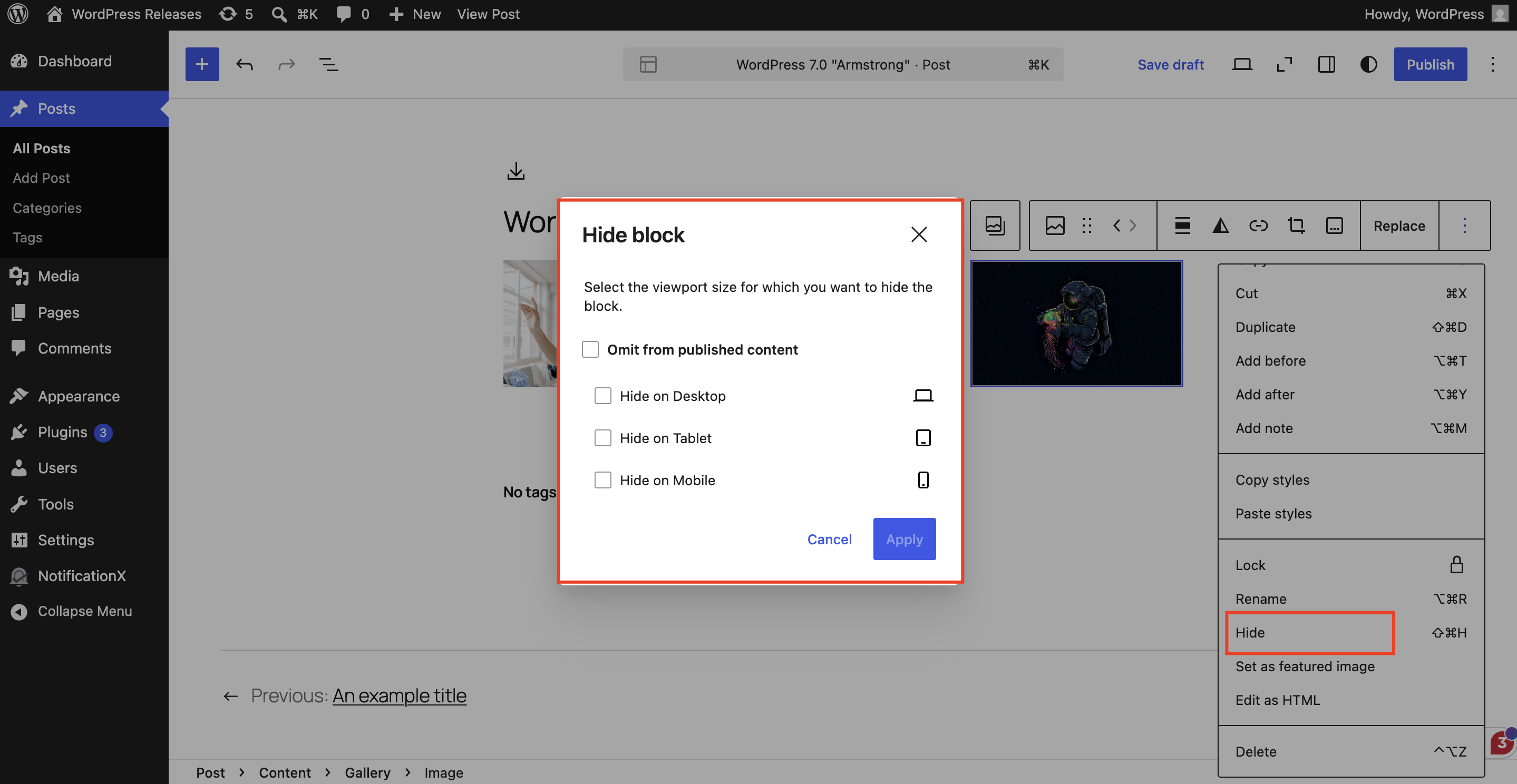 What’s Inside WordPress 7.0 “Armstrong”: AI Integration, Modernized Dashboard And More - WPDeveloper Hide Blocks