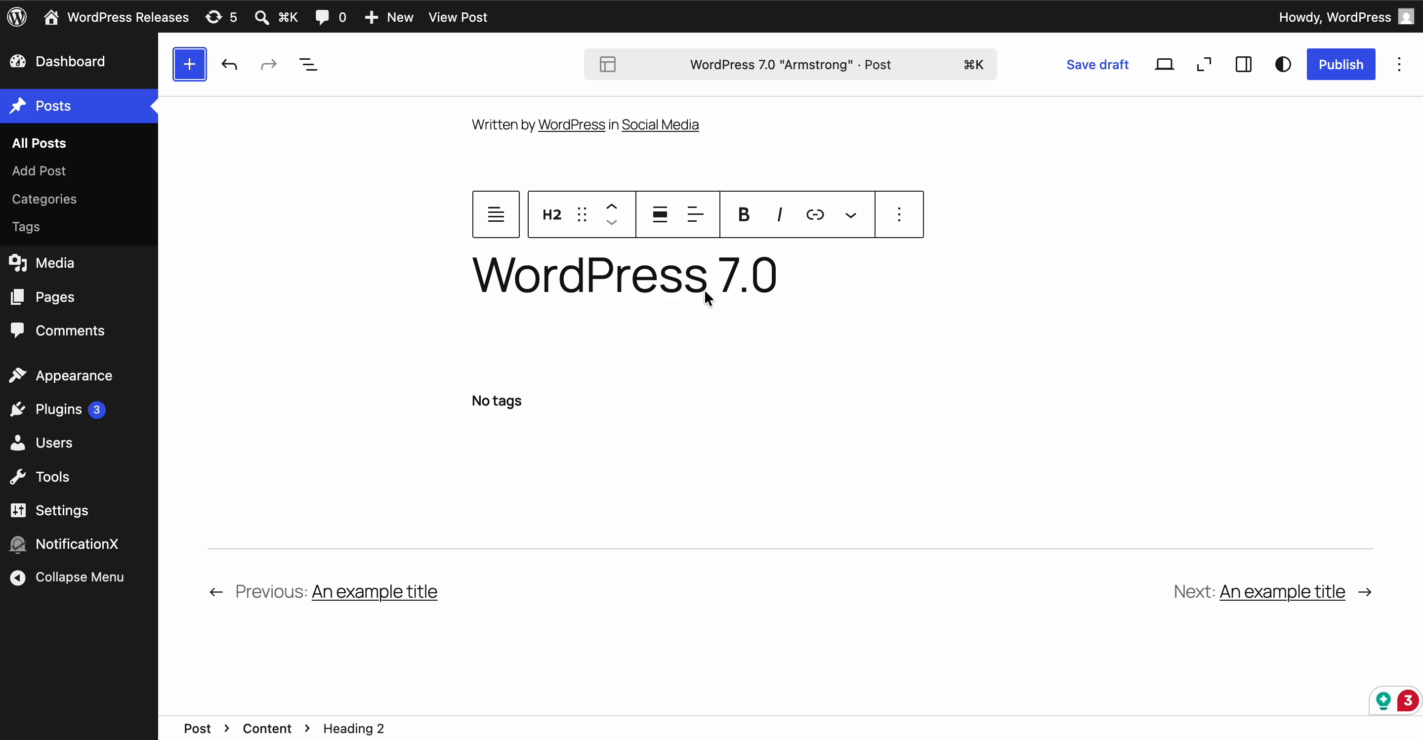 What’s Inside WordPress 7.0 “Armstrong”: AI Integration, Modernized Dashboard And More - WPDeveloper Heading Variation Block