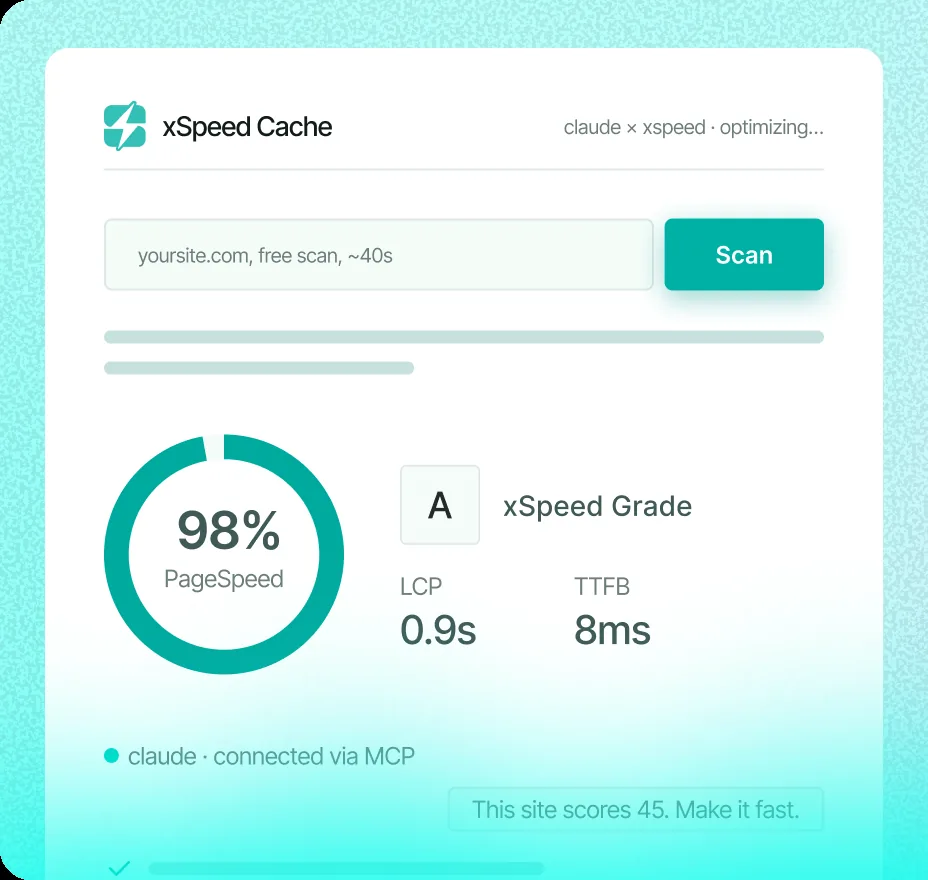 xSpeed performance scan and caching controls for WordPress