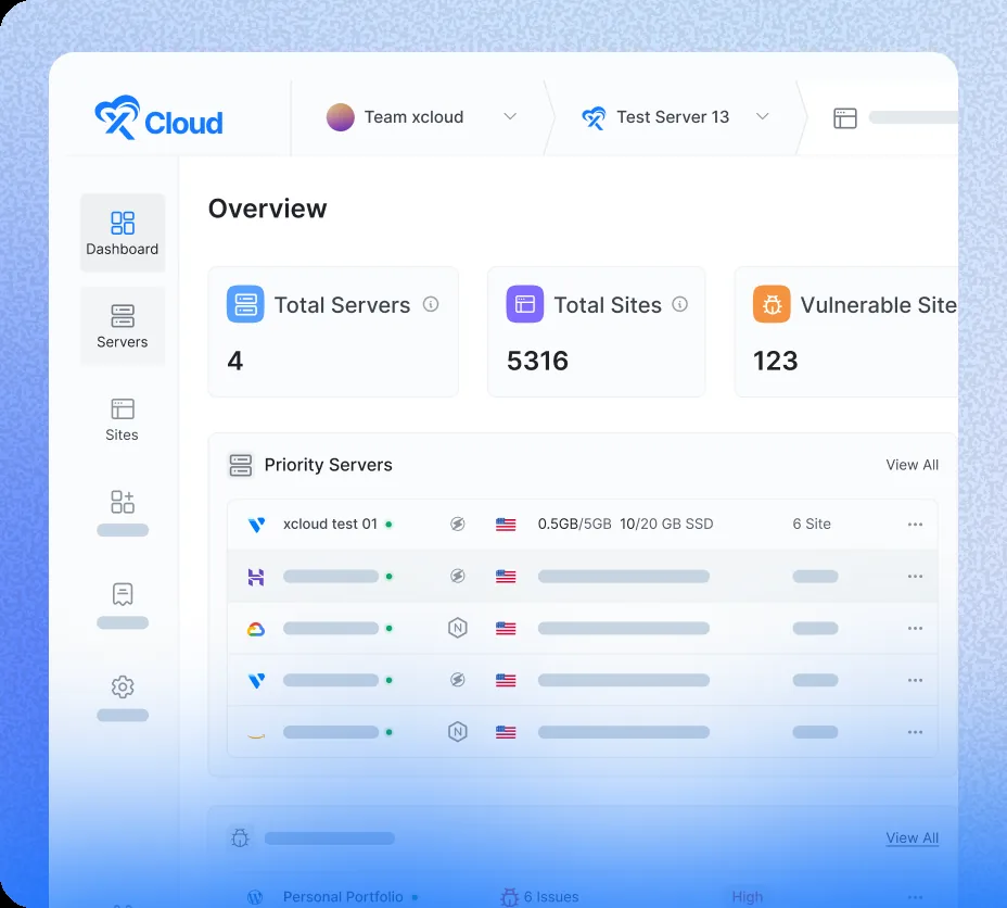 xCloud WordPress hosting dashboard with AI assistant connection